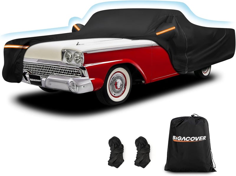 BIGACOVER Car Cover for Ford Ranchero 1957-1959 1968-1979, Waterproof 210D Oxford Cloth and Cotton Cover Outdoor Full Car Covers with Zipper Windproof Heavy Duty All Weather Protectio - Image 1